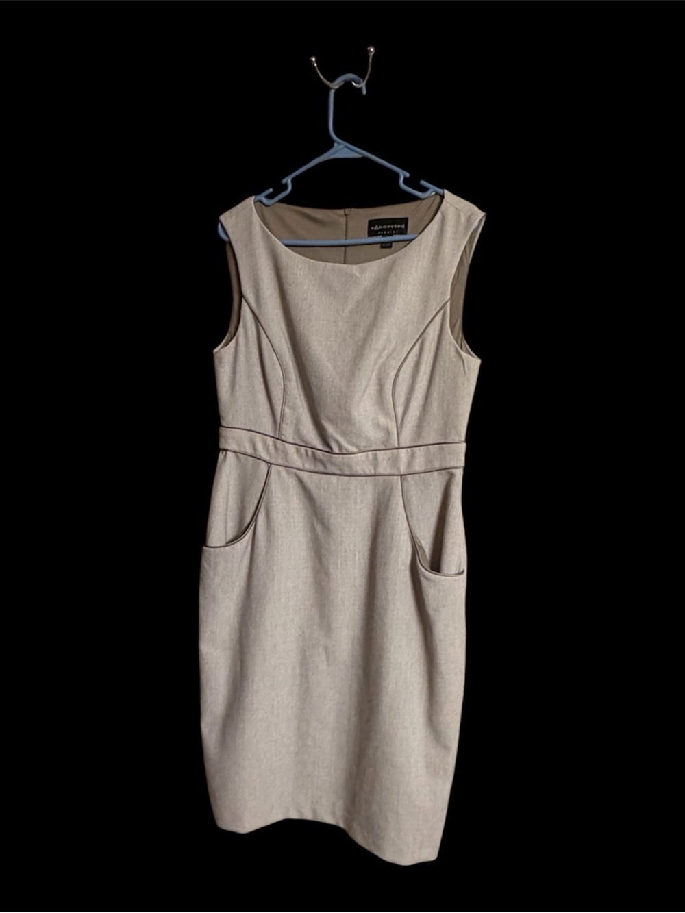 connected apparel Sleeveless Midi Sheath Dress in Light Beige w pockets Size 12